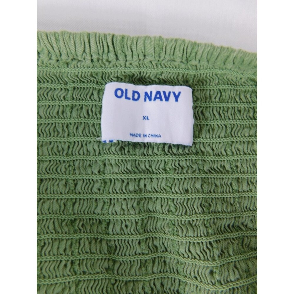 Old Navy Blouse Womens XL Green Puff Sleeve Wrap Tie Waist Tunic Top Striped - Picture 3 of 5